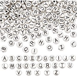 Arricraft 200 Pcs Letter Spacer Beads, Alloy Metal Silver Letter Spacer Beads que Silver Letter Beads Oblate Random Letter A-Z Suitable for Jewelry Making Bracelet Necklace Handmade Craft