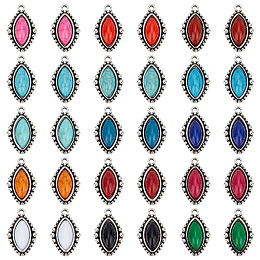 PandaHall Elite 30Pcs 15 Colors Zinc Alloy Pendants, with Resin, Horse Eye, Mixed Color, 23.5x14.5x5.5mm, Hole: 1.8mm, 2pcs/color