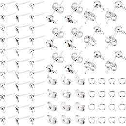 PandaHall Elite 100pcs Earring Post Ball Earring Studs 304 Stainless Steel Ball Ear Pin with Loop and Butterfly Earring Backs Jump Rings for Dangle Earring Making Charms Jewelry Making