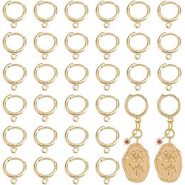 PandaHall Elite 30pcs Huggie Hoop Earring Findings, 18K Gold Plated Leverback Earring Hooks Round Earring Hook Brass Huggie Earring Findings with Horizontal Loops for DIY Earrings Jewelry Making