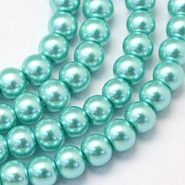 Baking Painted Pearlized Glass Pearl Round Bead Strands, Turquoise, 6~7mm, Hole: 1mm; about 145pcs/strand, 31.4 inches