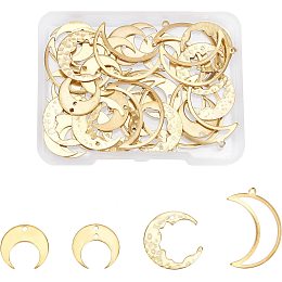 SUPERFINDINGS 40Pcs 4 Style Brass Moon Pendant Hollow Crescent Moon Frame Charms Unplated Filigree Crescent Pendants for Bracelets Jewelry Making, Hole: 1-1.4mm