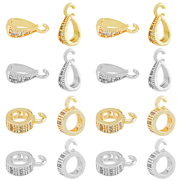 SUPERFINDINGS 20Pcs 4 Style Brass Micro Pave Clear Cubic Zirconia Pendant Bails, Tube Bails, Platinum & Golden, 10~11x5.5~7x3mm, Hole: 2mm, 5pcs/style