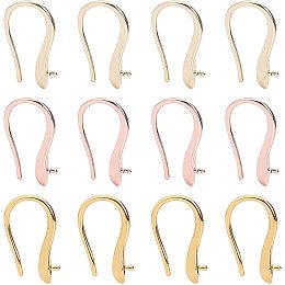 Pandahall Elite 3 Colors 18K Gold Plated Earring Hooks 24pcs Ear Wire Brass Bearring Hooks Earring Fish Hooks with Eyepin for Half Drilled Beads DIY Earring Making, 14.7mm Long, Gold&Light Gold&Rose Gold