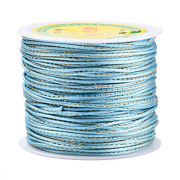 Honeyhandy Metallic Stain Beads String Cords, Nylon Mouse Tail Cord, Light Sky Blue, 1.5mm, about 100yards/roll