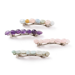 Honeyhandy Iron Hair Barrette, with Natural Gemstone Beads, 61~65x12x13~15mm