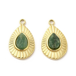 Honeyhandy Natural African Jade Teardrop Charms, with Vacuum Plating Real 18K Gold Plated 201 Stainless Steel Findings, 13x9x2.5mm, Hole: 1.2mm