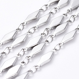 Honeyhandy 304 Stainless Steel Link Chains, Soldered, Rhombus, Stainless Steel Color, 13x4x1mm