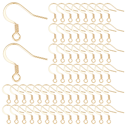 SUNNYCLUE 1 Box 100Pcs 18k Gold Plated Earring Hooks French Ear Hooks Fish Hook Earrings Ear Wires Fishhook Earring Findings for Jewellery Making Adult DIY Dangle Earrings Craft Accessories Supply