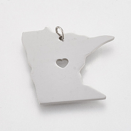 Honeyhandy 201 Stainless Steel Pendants, Map of Minnesota, Stainless Steel Color, 22x24x1mm, Hole: 3mm