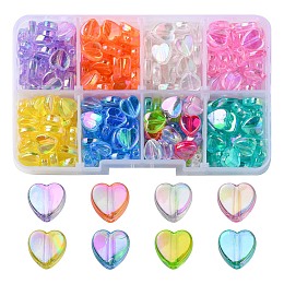 320Pcs 8 Style Transparent Acrylic Beads, Heart, Dyed, AB Color, Mixed Color, 8x8x3mm, Hole: 1.5mm, 40pcs/style