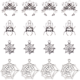 SUNNYCLUE 1 Box 80Pcs 4 Style Spider Charms Tibetan Style Halloween Spider Charms for Jewelry Making Alloy Spider Web Charms Earrings Necklace Bracelets Supplies Halloween Decor DIY Craft Adult Women