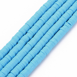 Honeyhandy Handmade Polymer Clay Bead Strands, Heishi Beads, Disc/Flat Round, Light Sky Blue, 4x0.5~1mm, Hole: 1.5mm, about 320~447pcs/strand, 15.74~16.92 inch