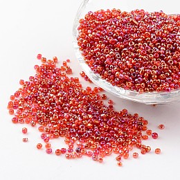 Honeyhandy Round Trans. Colors Rainbow Glass Seed Beads, Red, Size: about 2mm in diameter, hole:1mm, about 3306pcs/50g