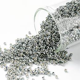 TOHO Round Seed Beads, Japanese Seed Beads, (PF565) PermaFinish Silver Grey Metallic, 15/0, 1.5mm, Hole: 0.6mm, about 3000pcs/10g