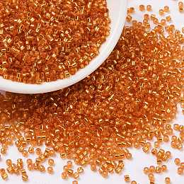 Honeyhandy Cylinder Seed Beads, Silver Lined, Round Hole, Uniform Size, Orange, 2x1.5mm, Hole: 0.8mm, about 888pcs/10g