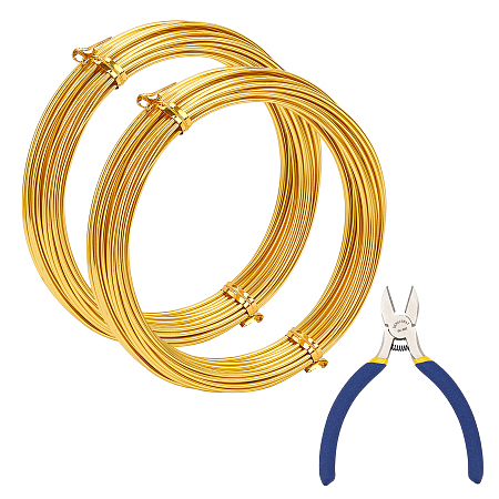 DIY Wire Wrapped Jewelry Kits, with Aluminum Wire and Iron Side-Cutting Pliers, Gold, 15 Gauge, 1.5mm; 10m/roll, 2rolls/set