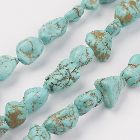 Arricraft Natural Green Turquoise Beads Strands, Nuggets, 9~19x7~12x5~11mm, Hole: 1mm, about 30pcs/strand, 15.55 inches