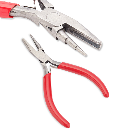 BENECREAT High Carbon Steel Pliers, Flat Forming Pliers and 3-step Wire Looping Forming Pliers, One Groove Side, Red, 137x82x12mm