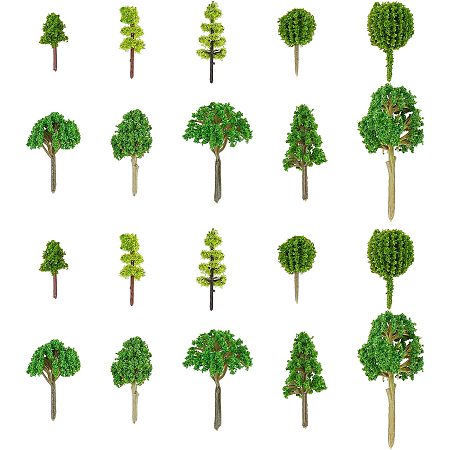 CHGCRAFT 50Pcs 10Style Green Architecture Tree Plastic Model Pine Cedar Trees DIY Craft Scenery Micro Trees Cedar Model Props Christmas Green Micro Landscape Plants