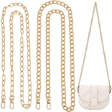 SUPERFINDINGS 4pcs 116~118cm Long Purse Chains 2 Style Light Gold Handbag Chains DIY Shoulder Cross Body Bag Chain with Alloy Swivel Clasps for Purse Making Supplies