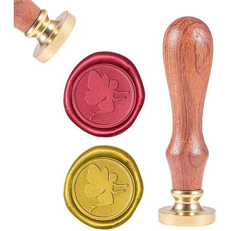 CRASPIRE Fairy Wax Seal Stamp, Sealing Wax Stamps Retro Wood Stamp Wax Seal 25mm Removable Brass Seal Wood Handle for Envelopes Invitations Wedding Embellishment Bottle Decoration Gift Card