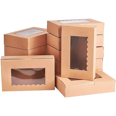 BENECREAT 12pcs PVC Paper Box with Window, 5.3x8.5x2inch Kraft Paper Gift Boxes for Crafting Cupcake and Candy