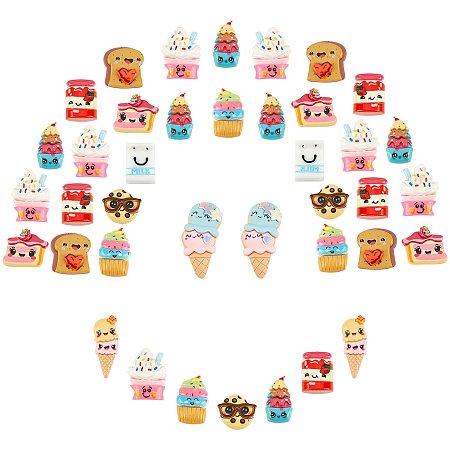 SUNNYCLUE 60Pcs 10 Styles Resin Cabochons Food Theme Charms Toast Milk Cake Cookie Ice Cream Shape Colorful 3D Cabochons for Hair Clips Scrapbooking DIY Jewelry Making Crafts Supplies