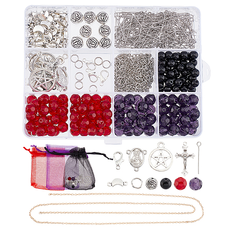 Arricraft 486 Pcs Beads Necklace Making Kit, Catholic Rosary Beads Necklace Making Kit Tibetan Cross Crucifix Star Moon Pendant for Rosary Necklace Jewelry Making