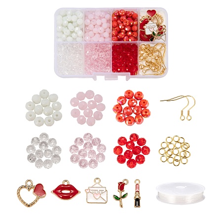 Arricraft DIY Jewelry Making Kits, Including 420Pcs 6 Color Opaque Solid Color Glass Beads, 10Pcs 5 Style Alloy Enamel Pendants, 304 Stainless Steel Earrings Hooks & Jump Rings, Elastic Crystal Thread, Mixed Color, Beads: 6x5mm, Hole: 1mm, 70pcs/color