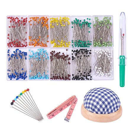 NBEADS Sewing Tools Kits 1000Pcs Sewing Pins Multicolor Ball Head Pins with Seam Ripper, Tape Measure and Cloth Needle Pin Cushions for Dressmaking Jewelry Components Flower Decoration