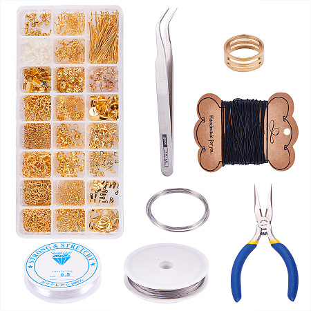 PandaHall Elite Super Jewelry Making Kit Jewelry Repair Tools with Accessories, Beading Wires Tweezers, Pliers, Threads, Earring Findings(31 Jewelry Findings)