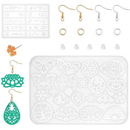 PandaHall Elite Earring Resin Molds Jewelry Epoxy Resin Casting Silicone Molds Including 100pcs Earring Hooks, 200pcs Jump Rings, 100pcs Ear Nuts for Resin Jewelry, Pendant, Resin Crafts DIY
