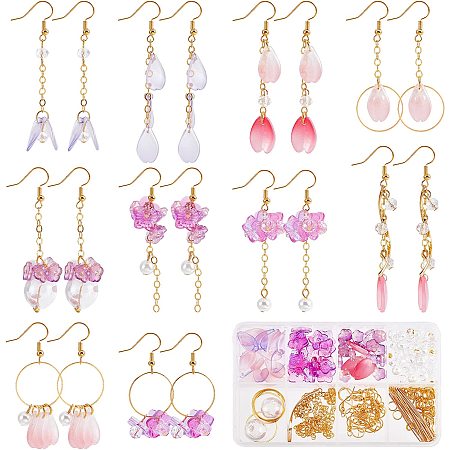 SUNNYCLUE 1 Box DIY 10 Pairs Glass Petal Charms Flower Charms Earring Making Kit Glass Flower Beads for Jewelry Making Charms Round Linking Rings Faceted Glass Beads Christmas Gift Spring Earrings