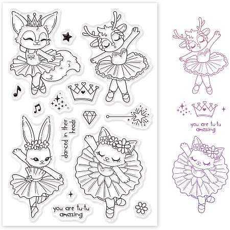 GLOBLELAND Animal Ballet Silicone Clear Stamps Fox Rabbit Deer Cat Transparent Stamps for Birthday Easter Valentine's Day Cards Making DIY Scrapbooking Photo Album Decoration Paper Craft