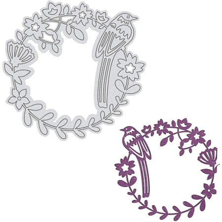 GLOBLELAND Metal Wreath Cutting Dies with Bird Flowers Die Cuts for DIY Making Paper Card Craft Decoration Supplies, Matte Platinum