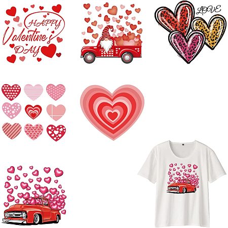 NBEADS 6 Pcs Valentine's Day Theme Heat Transfer Stickers, Heart Pickup Truck Iron On Patches DIY Heat Transfer Vinyls Stickers Sew On Decals for T-Shirt Jackets Sweatshirt Backpack Clothing Applique