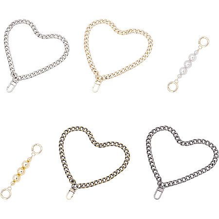 CHGCRAFT 4Pcs Alloy Chain with 2Pcs Pearls Bead Purse Straps Bag Strap Extender Bag Charms Handbag Chains Replacement Accessories Replacement Bag Chain Strap Purse Clutch Handbag