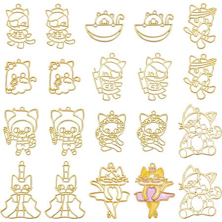 OLYCRAFT 20pcs Cat Themed Open Frame Pendants 10 Styles Open Bezel Charms Alloy Frame Pendant Hollow Mold Pendants Strap Ring For Resin Jewelry Making - Gold