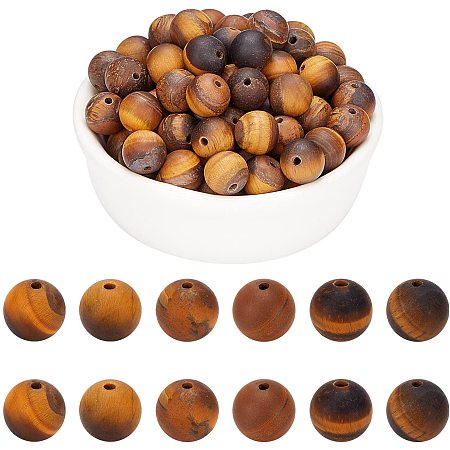 Arricraft About 90 Pcs Frosted Natural Stone Beads 8mm, Natural Tiger Eye Round Beads, Gemstone Loose Beads for Bracelet Necklace Jewelry Making ( Hole: 1mm )