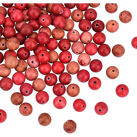 OLYCRAFT 147Pcs Natural Howlite Beads 8mm Red Round Gemstone Beads Smooth Stone Beads for Necklace Bracelet and Jewelry Making