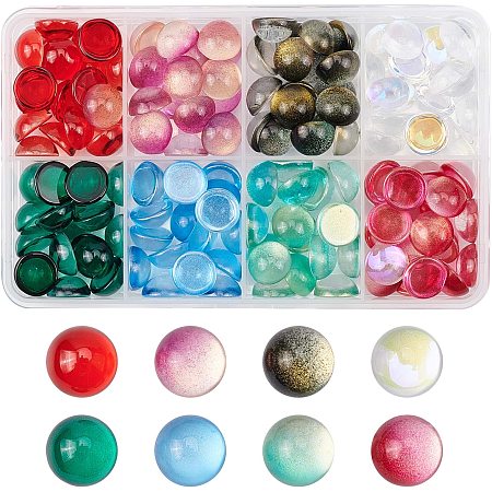 PH PandaHall 8 Color Glass Cabochons with Glitter Powder, 135pcs 12mm Spray Painted Glass Cabochons Dome for Photo Cameo Pendant Jewelry Making Handcrafts Scrapbooking