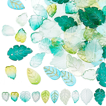 SUNNYCLUE 1 Box 100Pcs Leaf Charms Leaves Charm Glass Leaf Beads Plant Gradient Green Leaf Charms for Jewelry Making Charm Spring Season Earrings Necklace Bracelet Hair Clip DIY Craft Adult Women