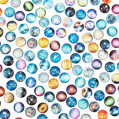 PandaHall Elite 70 Style Starry Sky Glass Cabochons, 140pcs 12mm Nebula Glass Dome Cabochons Half Round Cabochons Tiles Assorted Printed Glass Dome Tile for 12mm Dome Jewelry Pendant Trays Blanks