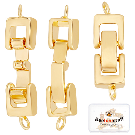 Beebeecraft 1 Box 6 Sets Brass Fold Over Clasps 0.9x0.3Inch Necklace Bracelet Jewelry Extender Golden Foldover Extension Clasp with Holes for DIY Craft