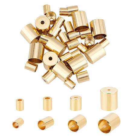 CREATCABIN 40Pcs 4 Style Brass Cord Ends, End Caps, Long-Lasting Plated, Column, Real 24K Gold Plated, 10pcs/style