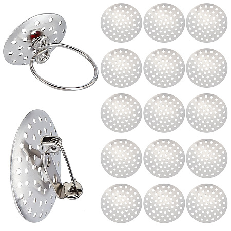 SUNNYCLUE Brass Finger Ring/Brooch Sieve Findings, Perforated Disc Settings, Platinum, 25x1mm, Hole: 1mm, 200pcs/box