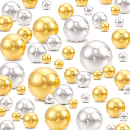 PandaHall Elite 1400pcs No Hole Pearls, Gloss Round Beads Golden Vase Filler Beads Silver Undrilled Beads Faux Loose Beads for Table Scatter Craft Making Home Party Wedding Decor, 3/4/5/6/8/10mm