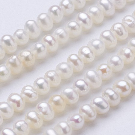 Honeyhandy Grade AAA Natural Cultured Freshwater Pearl Beads Strands, Potato, White, 3.1~3.5x4~4.5mm, Hole: 0.5mm, about 117pcs/strand, 15.5 inch