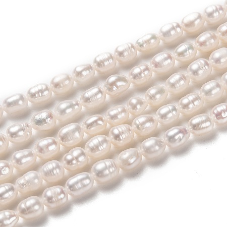 Honeyhandy Natural Cultured Freshwater Pearl Beads Strands, Rice, Bisque, 6~7x5~5.5mm, Hole: 0.8mm, about 43pcs/strand, 13.39~13.58 inch(34~34.5cm)